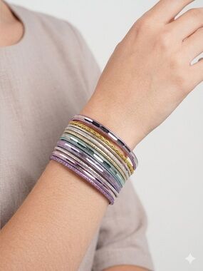 Multicolor Bangle Bracelet Set | Glitter Enamel Boho Stack